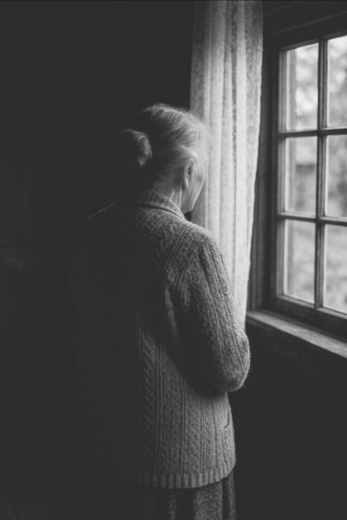 Older woman looks out a window. A lawyer can tell you what verbal abuse in a nursing home is.